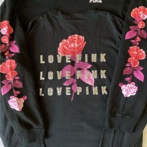 Victoria’s Secret PINK Floral Roses Sweatshirt Sweatpants LOVE BLING Shirt L